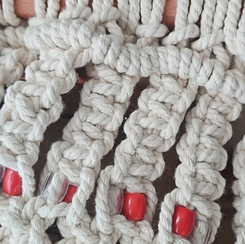 70s authentic beaded knotted handmade tapestry wall hanging